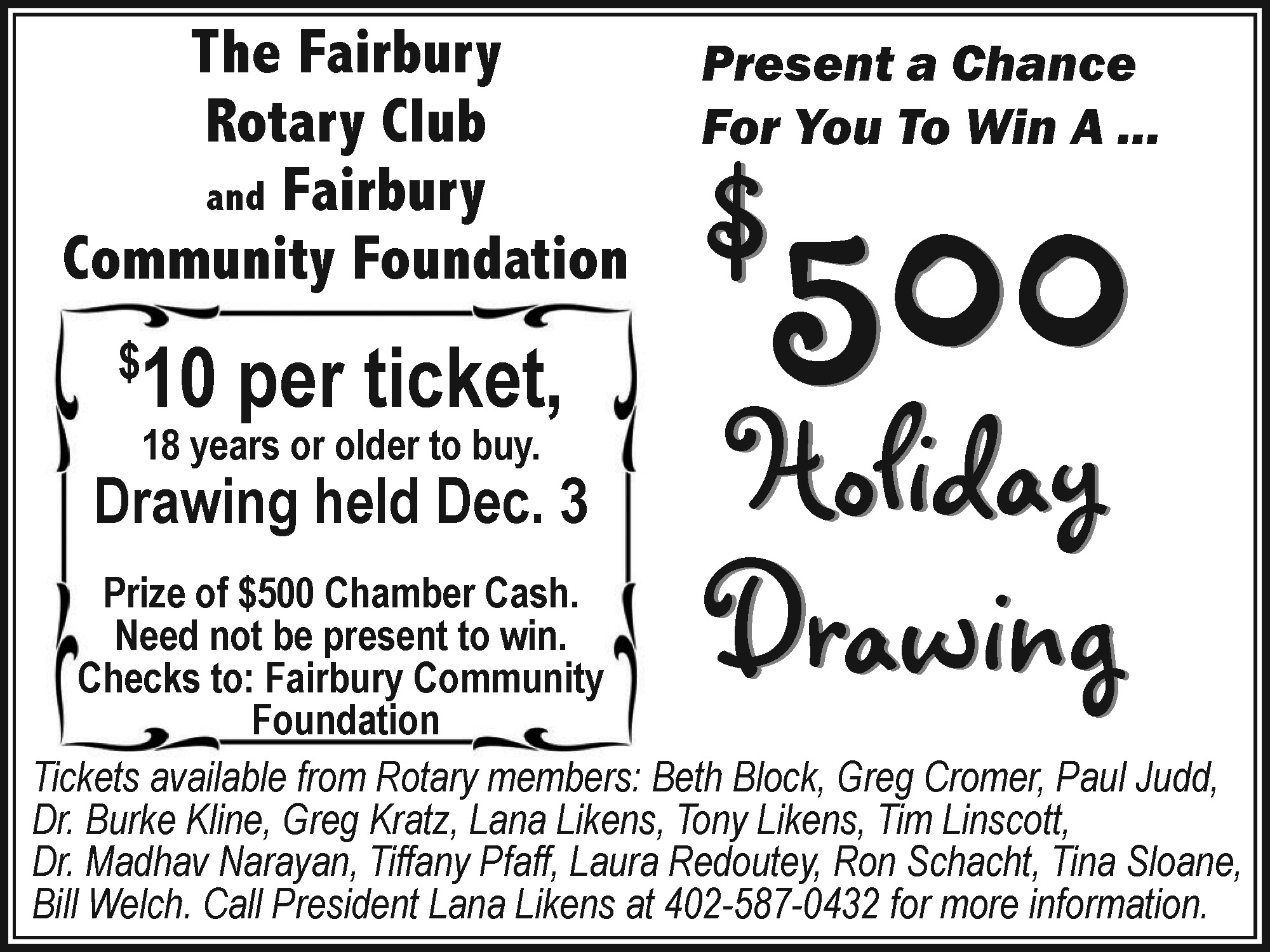 Fairbury Rotary and Fairbury Community Foundation Drawing